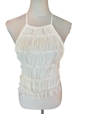 Women's Chic Smocked Ruffled Lace-Up Halter Vest Adjustable Backless Crop Top